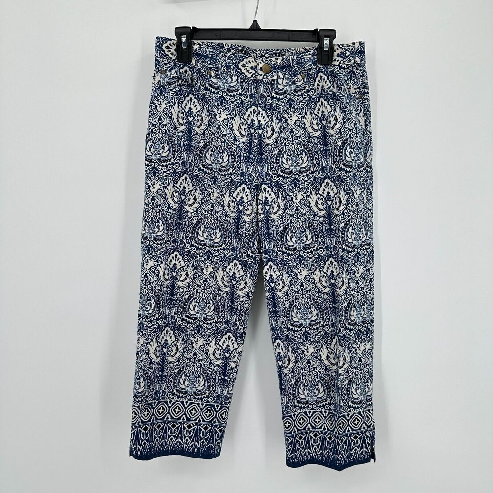 Vtg Lauren Ralph Lauren Capri Crop Pants Womens 10 Blue White Vacation Cruise